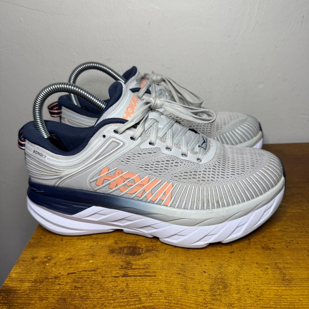 Hoka Bondi 7 Running Shoes Womens Size 6.5 Grey Blue 1110519 LRBI